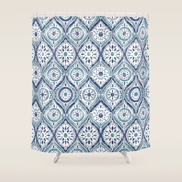 Azure Medallion Motif Shower Curtain Gallery Image 1