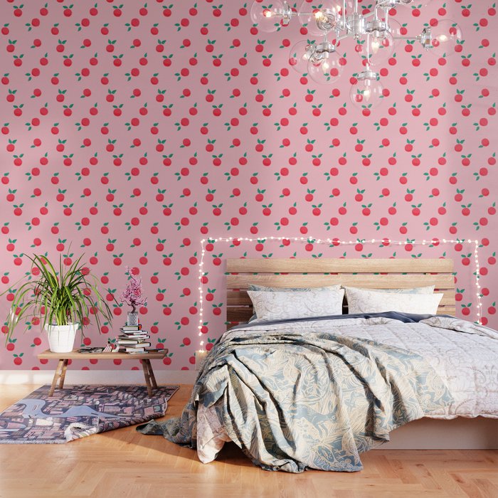 Summer Pink Peaches Pattern Wallpaper Gallery Image 1