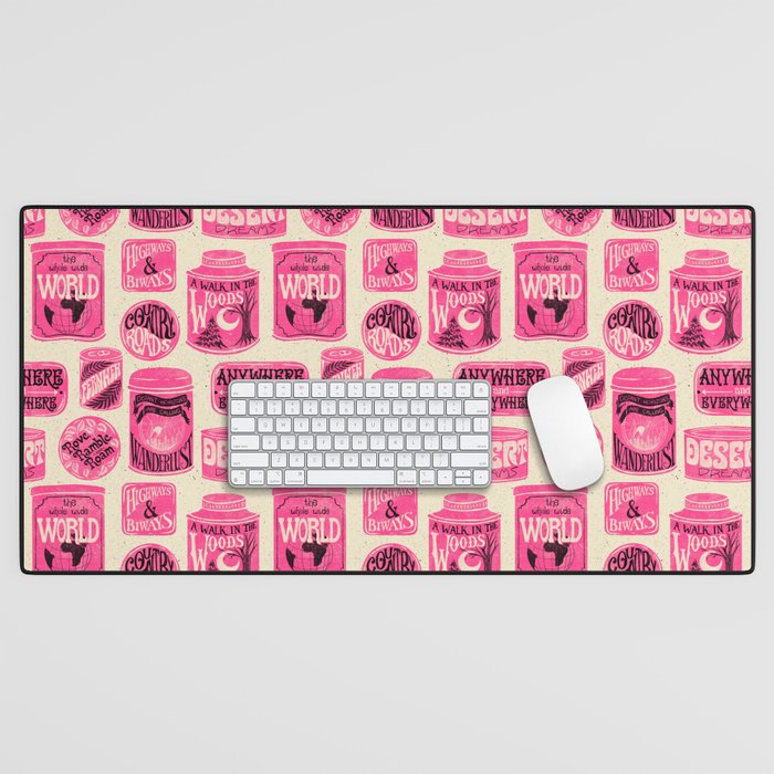 Vagabondâs Cupboard - pink and black on cream Desk Mat Gallery Image 1
