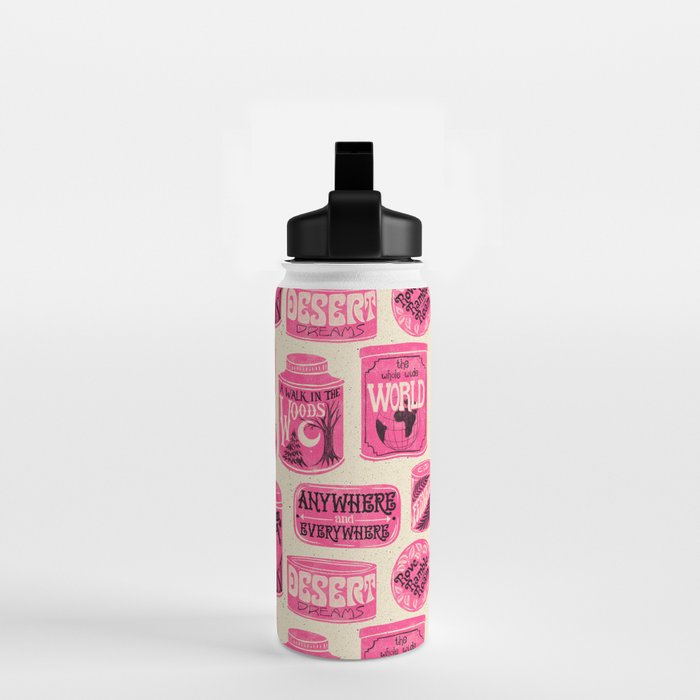 Vagabondâs Cupboard - pink and black on cream Water Bottle Gallery Image 2