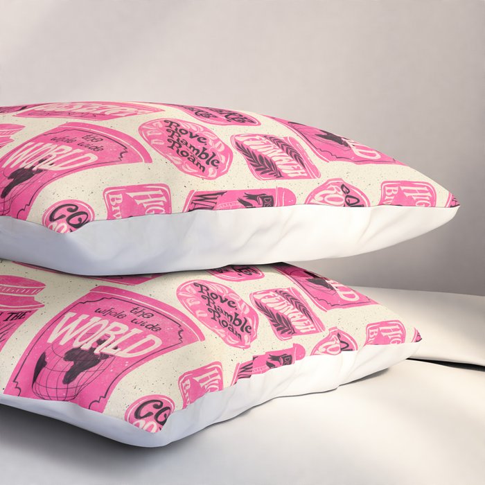Vagabondâs Cupboard - pink and black on cream Pillow Sham Gallery Image 3