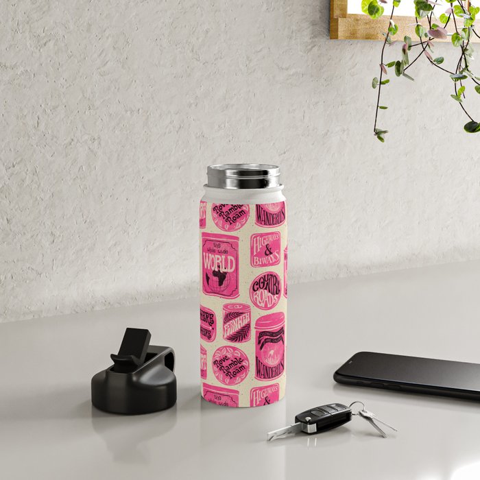 Vagabondâs Cupboard - pink and black on cream Water Bottle Gallery Image 4