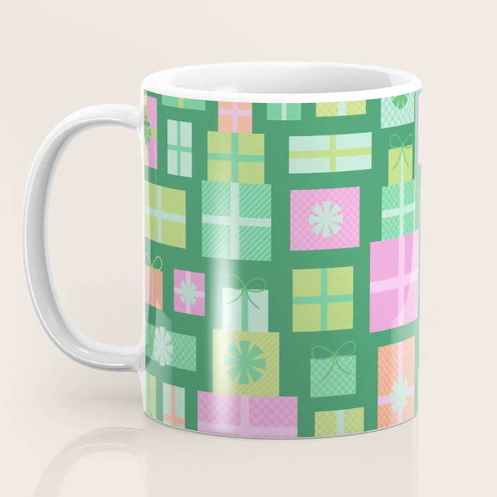 Retro Christmas Presents - Multi on Green Coffee Mug Gallery Image 3