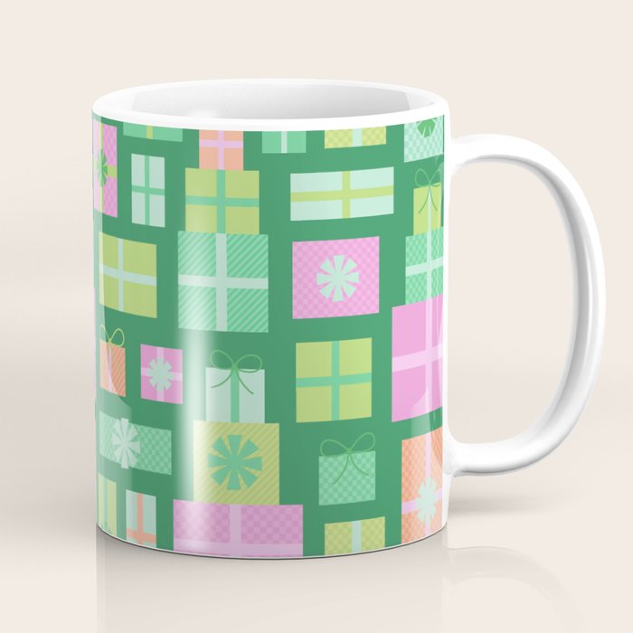 Retro Christmas Presents - Multi on Green Coffee Mug Gallery Image 1