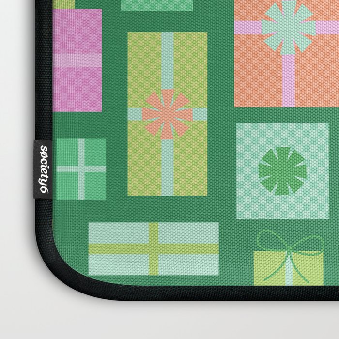 Retro Christmas Presents - Multi on Green Laptop Sleeve Gallery Image 3
