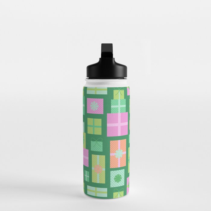 Retro Christmas Presents - Multi on Green Water Bottle Gallery Image 3