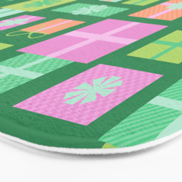 Retro Christmas Presents - Multi on Green Bath Mat Gallery Image 3