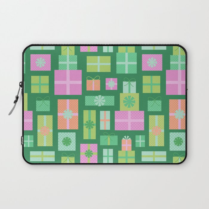 Retro Christmas Presents - Multi on Green Laptop Sleeve Gallery Image 1