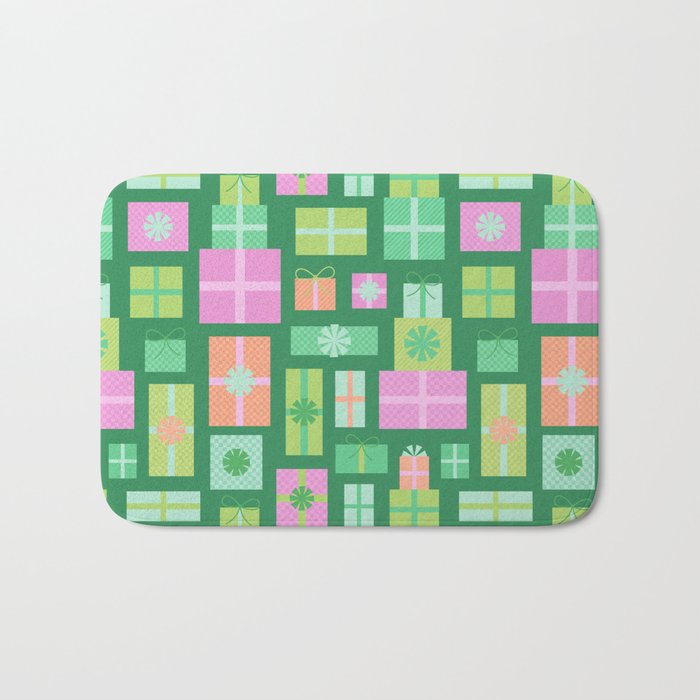 Retro Christmas Presents - Multi on Green Bath Mat Gallery Image 1