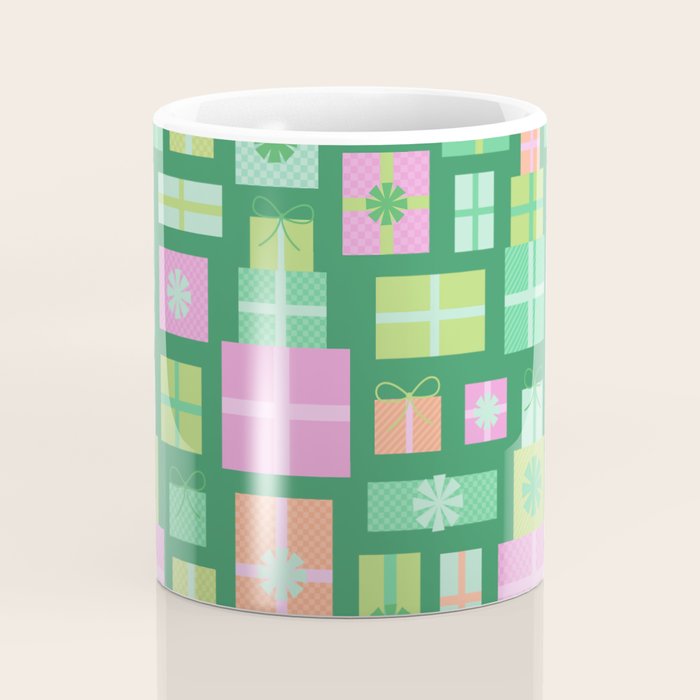 Retro Christmas Presents - Multi on Green Coffee Mug Gallery Image 4