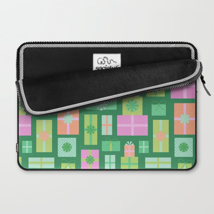 Retro Christmas Presents - Multi on Green Laptop Sleeve Gallery Image 2
