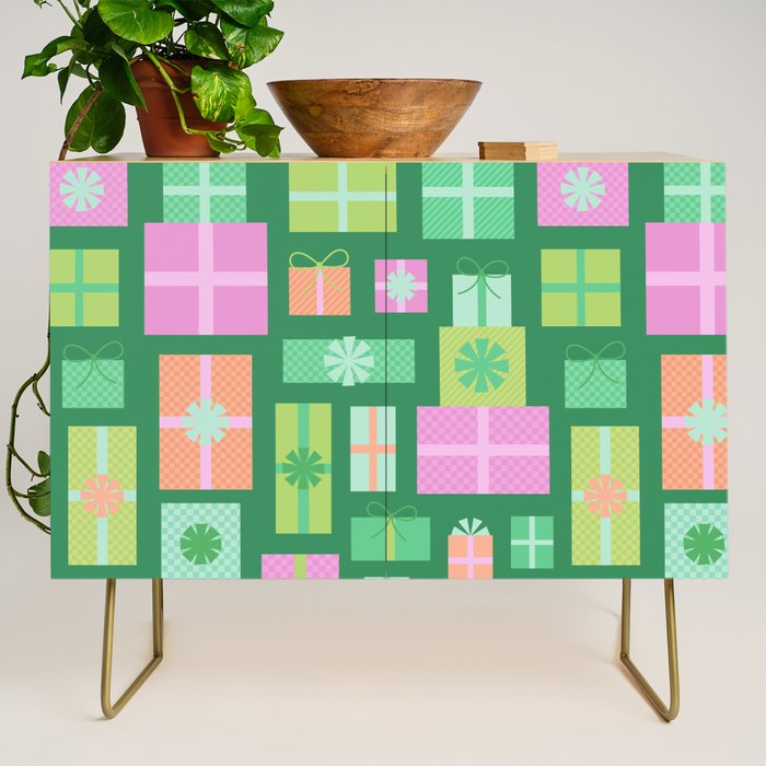 Retro Christmas Presents - Multi on Green Credenza Gallery Image 1