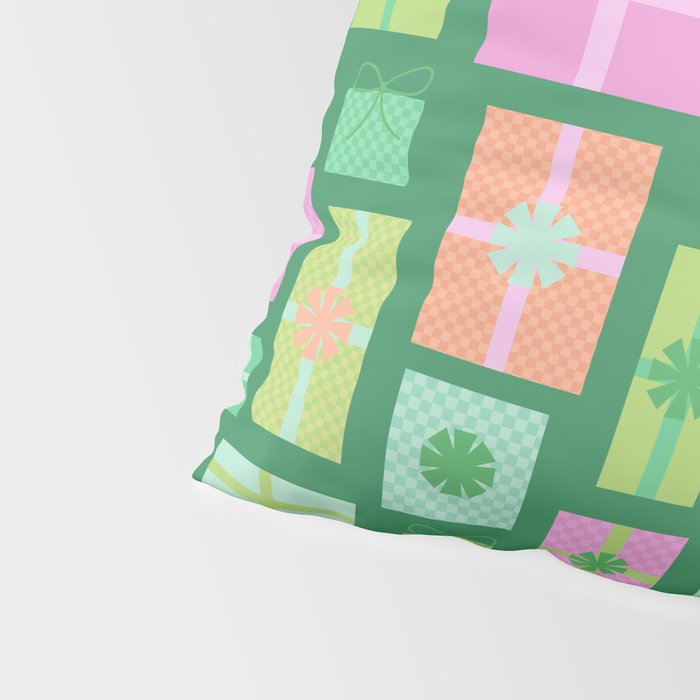 Retro Christmas Presents - Multi on Green Pillow Sham Gallery Image 4