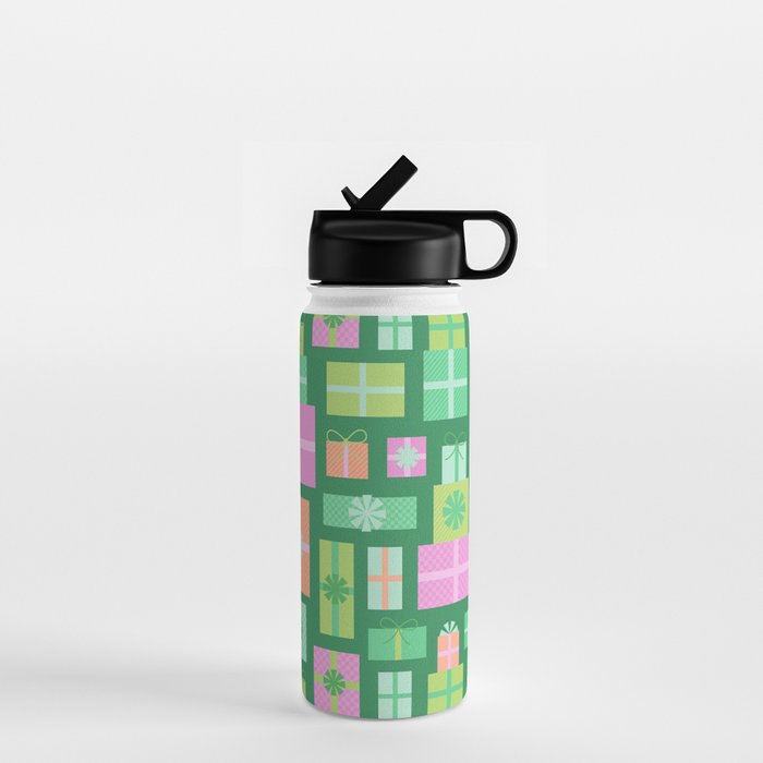 Retro Christmas Presents - Multi on Green Water Bottle Gallery Image 1