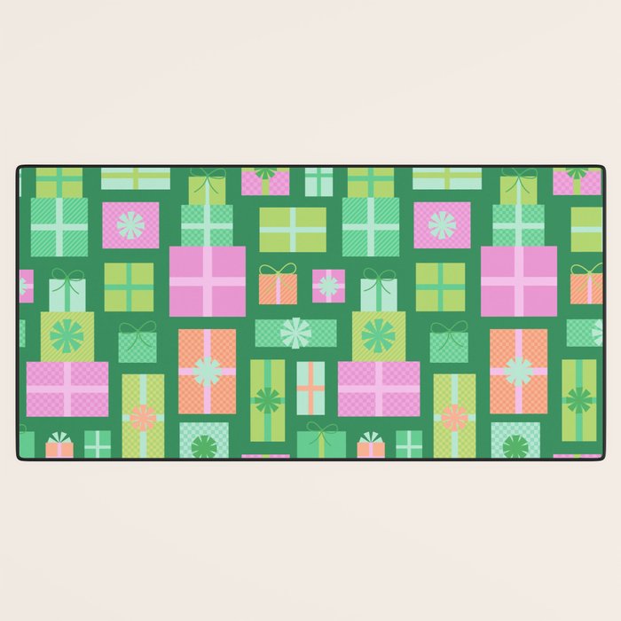 Retro Christmas Presents - Multi on Green Desk Mat Gallery Image 3