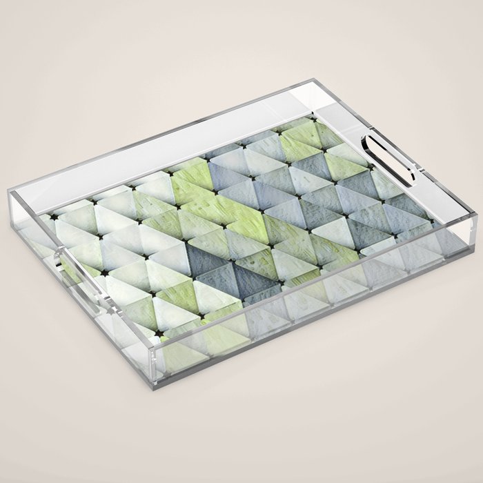 Textured Triangles Lime Gray Acrylic Tray Gallery Image 1