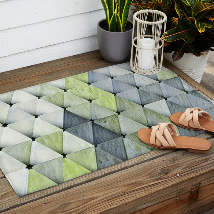 Textured Triangles Lime Gray Outdoor Rug Gallery Image 2