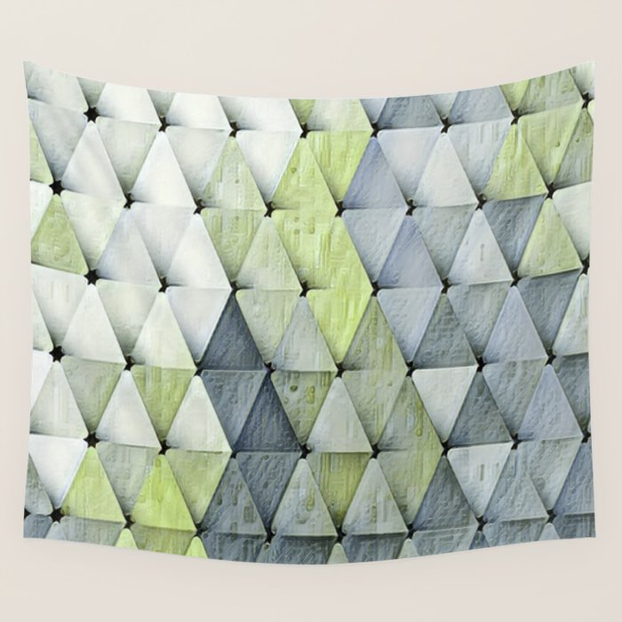 Textured Triangles Lime Gray Wall Tapestry Gallery Image 4