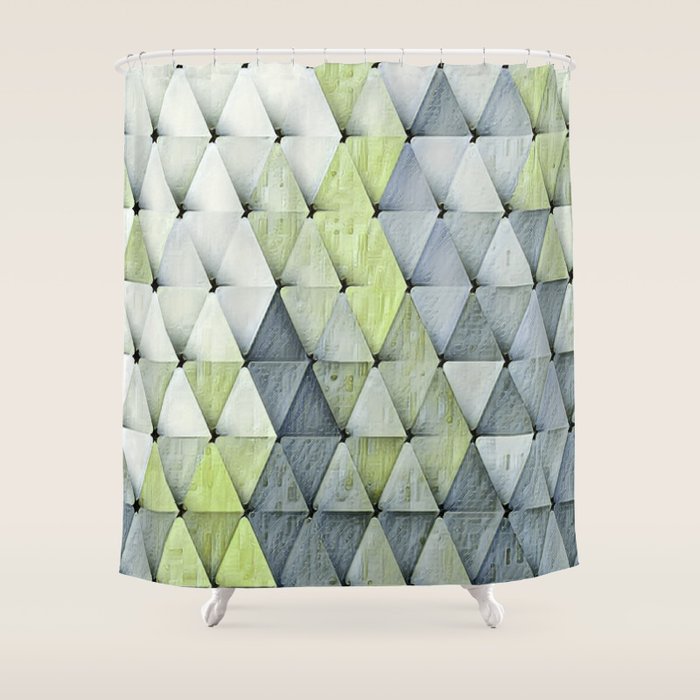Textured Triangles Lime Gray Shower Curtain Gallery Image 1