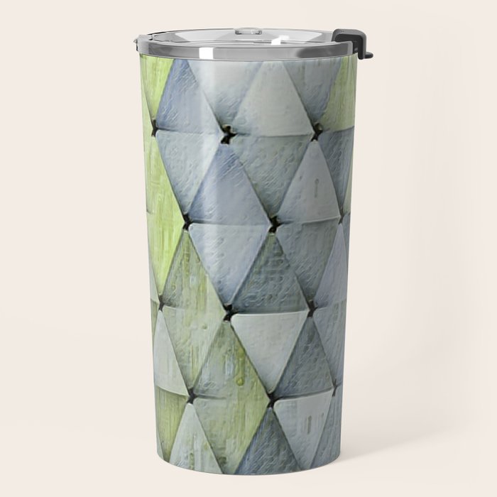 Textured Triangles Lime Gray Travel Mug Gallery Image 2