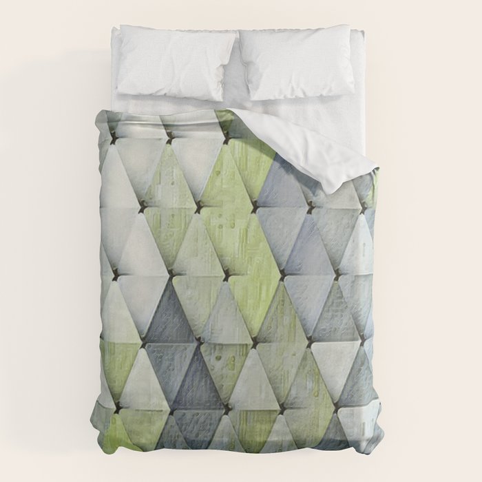Textured Triangles Lime Gray Duvet Cover