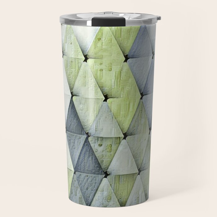 Textured Triangles Lime Gray Travel Mug