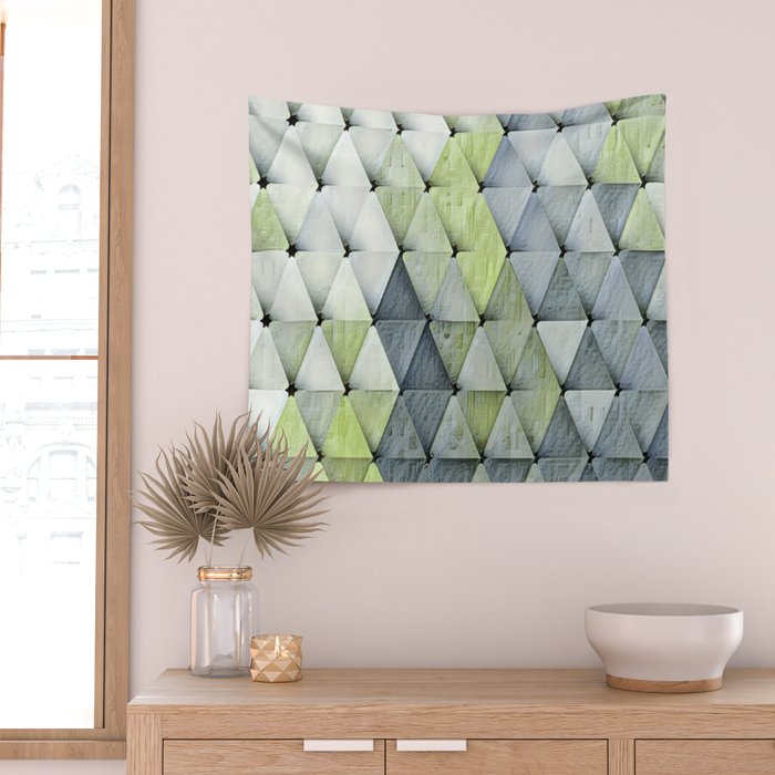 Textured Triangles Lime Gray Wall Tapestry Gallery Image 2