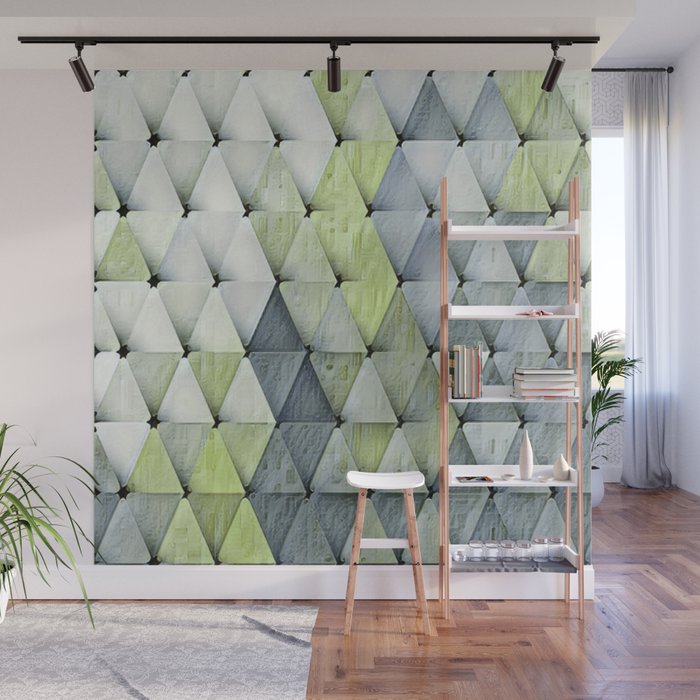 Textured Triangles Lime Gray Wall Mural Gallery Image 1
