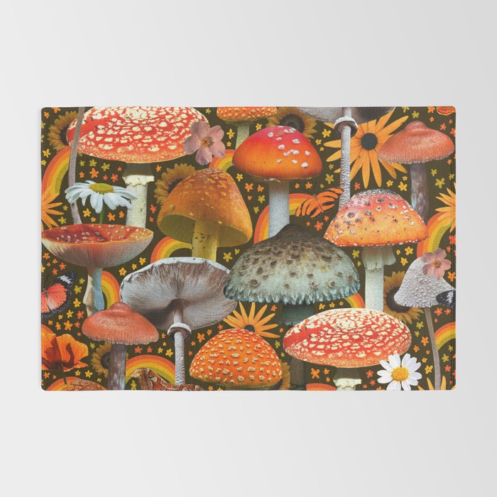 Mushroom Collage Print in Green Rug Gallery Image 2
