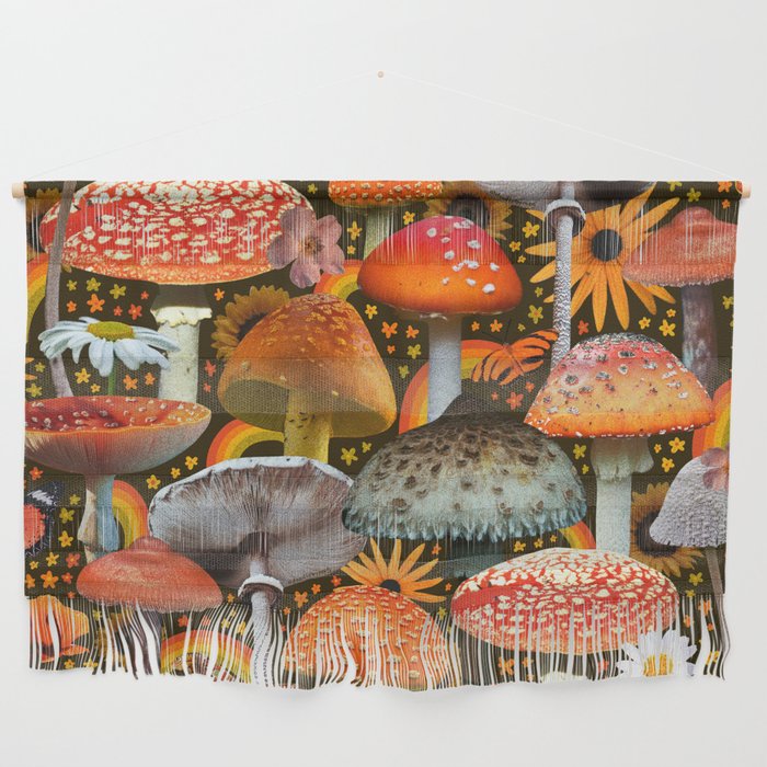 Mushroom Collage Print in Green Wall Hanging Gallery Image 1
