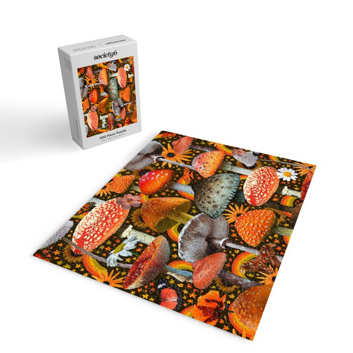 Mushroom Collage Print in Green Jigsaw Puzzle Gallery Image 2