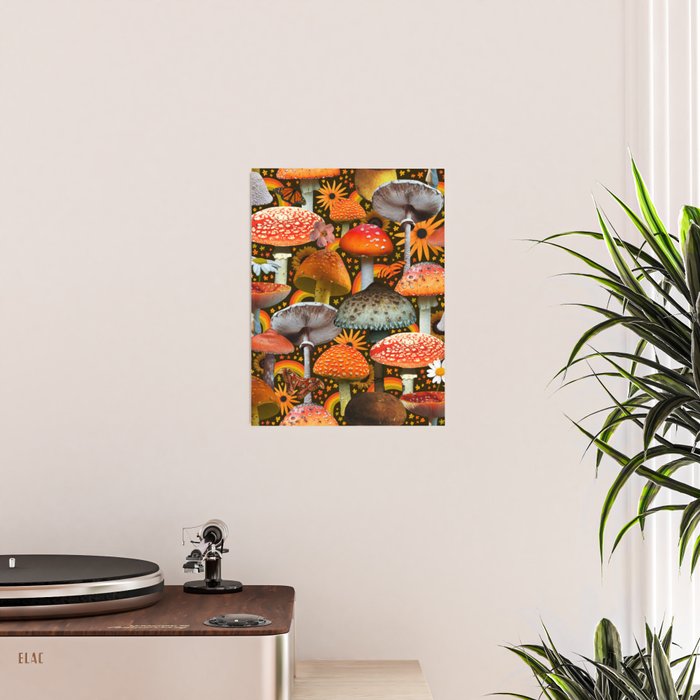 Mushroom Collage Print in Green Poster Gallery Image 2