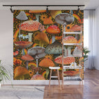 Mushroom Collage Print in Green Wall Mural Gallery Image 1