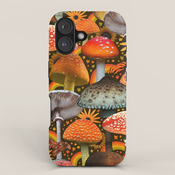 Mushroom Collage Print in Green iPhone Case Gallery Image 1