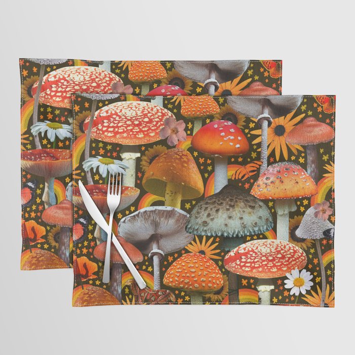 Mushroom Collage Print in Green Placemat Gallery Image 1