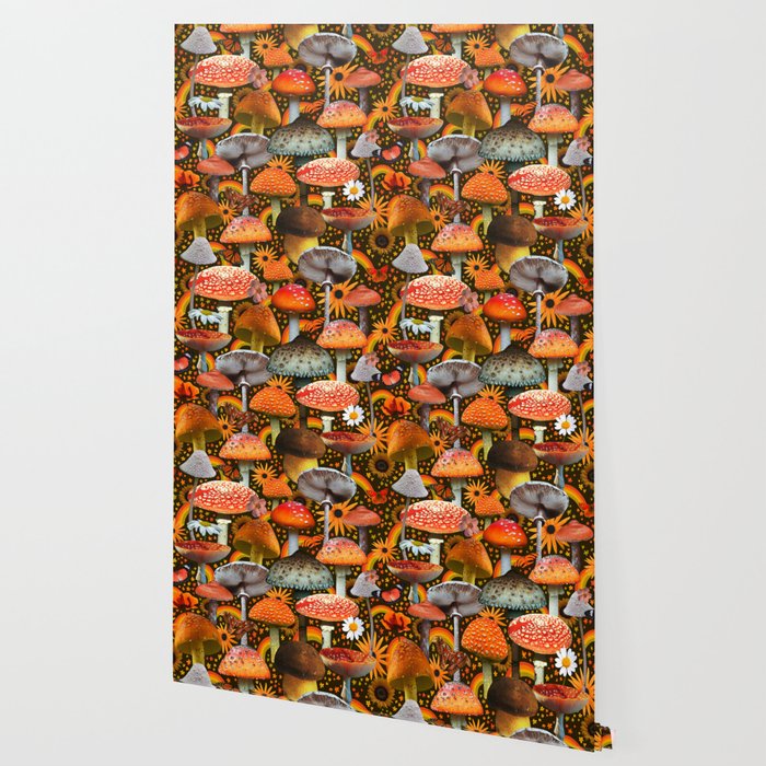 Mushroom Collage Print in Green Wallpaper Gallery Image 2