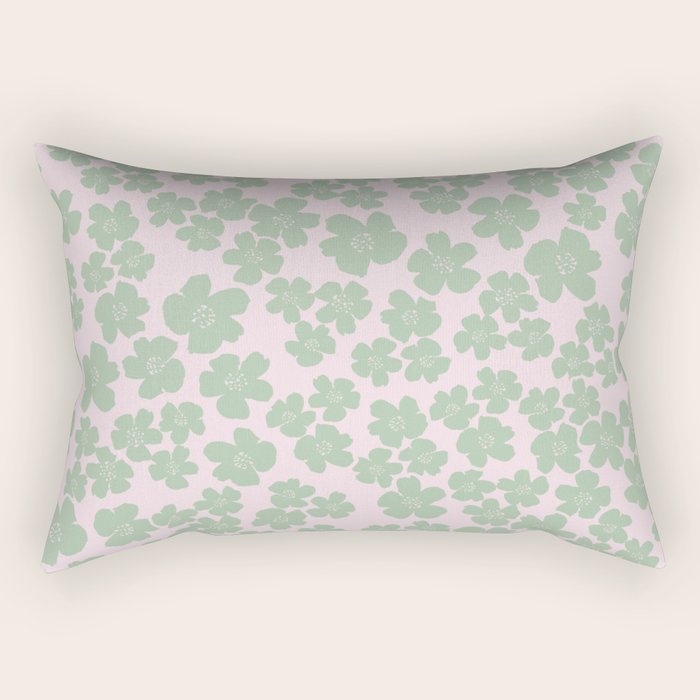 Mint green flower blossom scatter on blush pink Rectangular Pillow Gallery Image 1