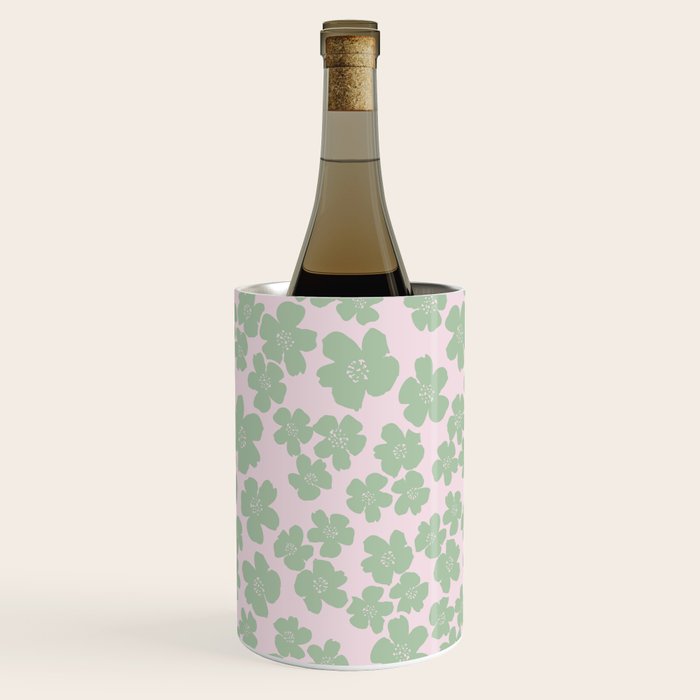 Mint green flower blossom scatter on blush pink Wine Chiller Gallery Image 1
