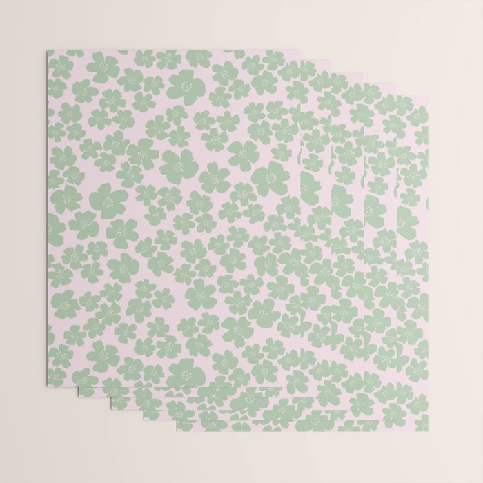 Mint green flower blossom scatter on blush pink Wrapping Paper Gallery Image 3