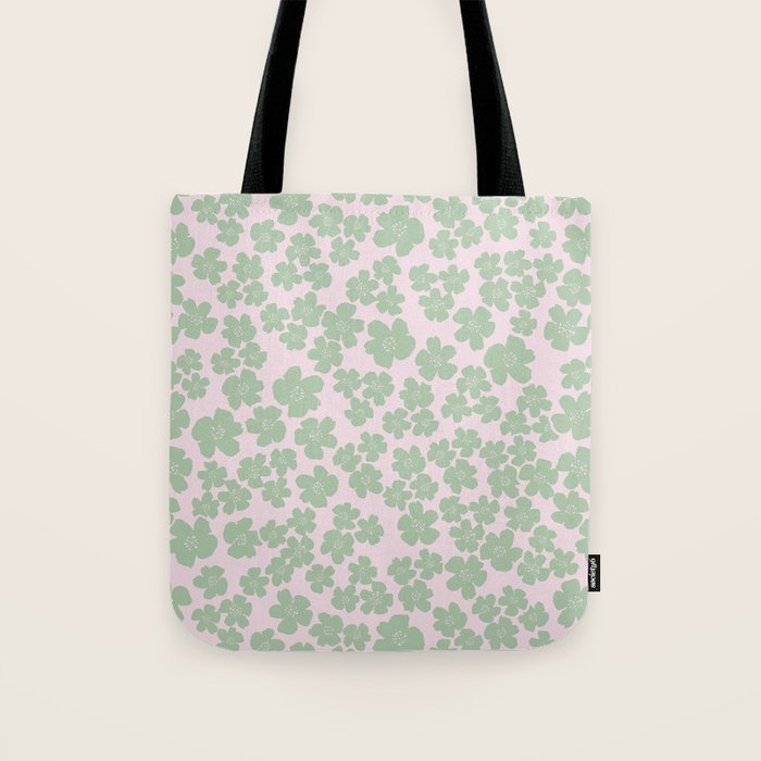 Mint green flower blossom scatter on blush pink Tote Bag Gallery Image 1