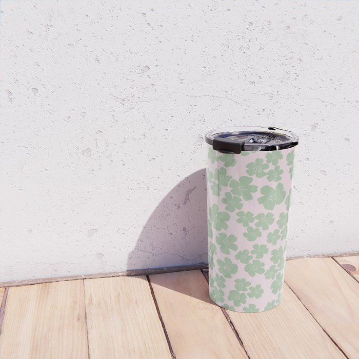 Mint green flower blossom scatter on blush pink Travel Mug Gallery Image 4