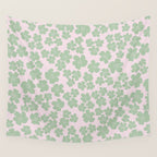 Mint green flower blossom scatter on blush pink Wall Tapestry Gallery Image 4