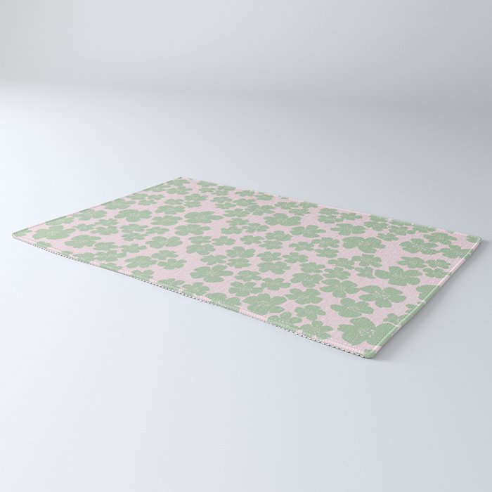 Mint green flower blossom scatter on blush pink Rug Gallery Image 3