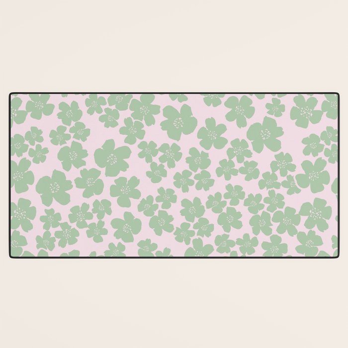Mint green flower blossom scatter on blush pink Desk Mat Gallery Image 3