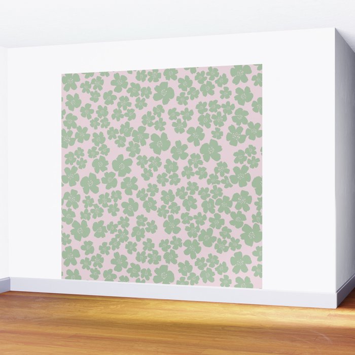 Mint green flower blossom scatter on blush pink Wall Mural Gallery Image 2