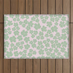 Mint green flower blossom scatter on blush pink Outdoor Rug Gallery Image 1