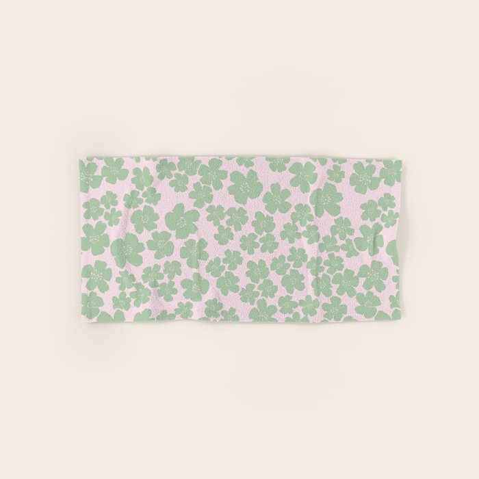 Mint green flower blossom scatter on blush pink Bath Towel Gallery Image 1