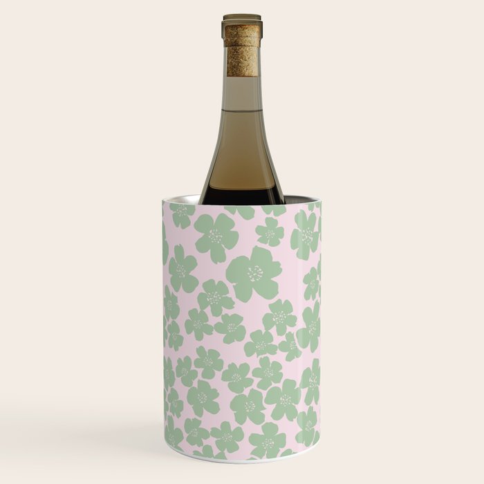 Mint green flower blossom scatter on blush pink Wine Chiller Gallery Image 3