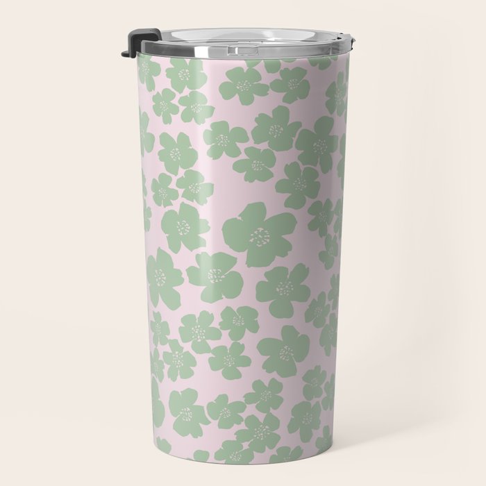 Mint green flower blossom scatter on blush pink Travel Mug Gallery Image 3