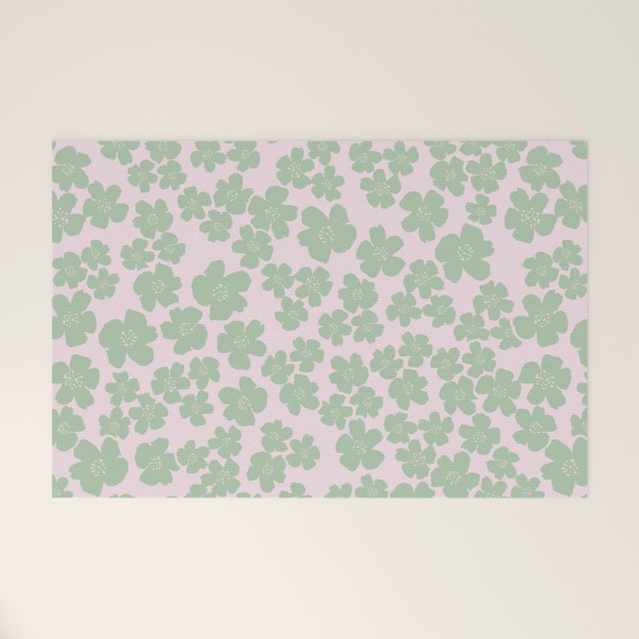 Mint green flower blossom scatter on blush pink Welcome Mat Gallery Image 1